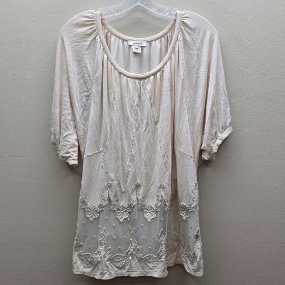 Sundance Women's Embroidered Lace Tunic Top Cream Size Medium Doman Sleeves - Picture 1 of 6